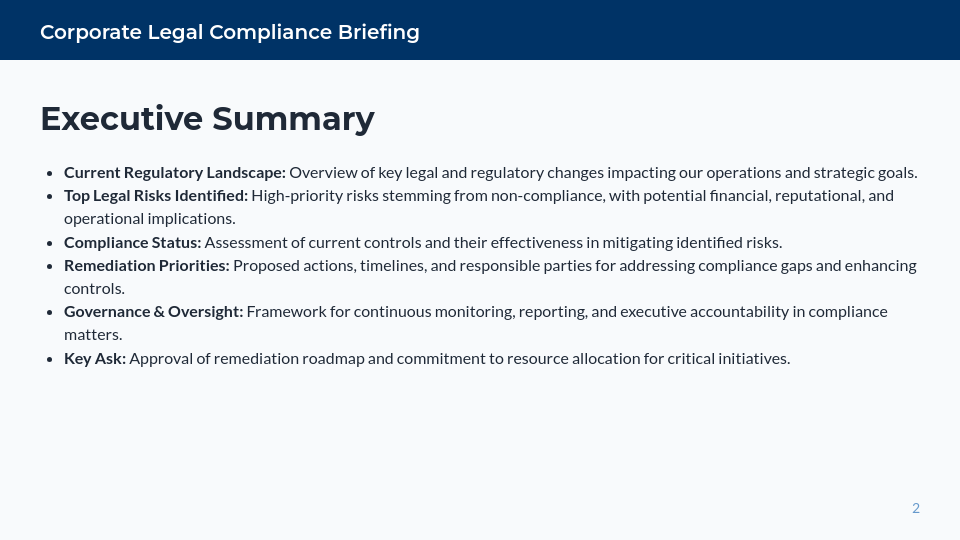 Corporate Legal Compliance Briefing