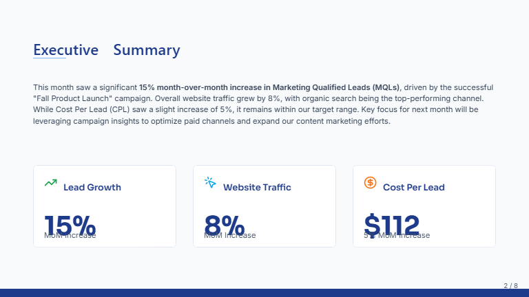 Monthly Marketing KPI Review for Execs