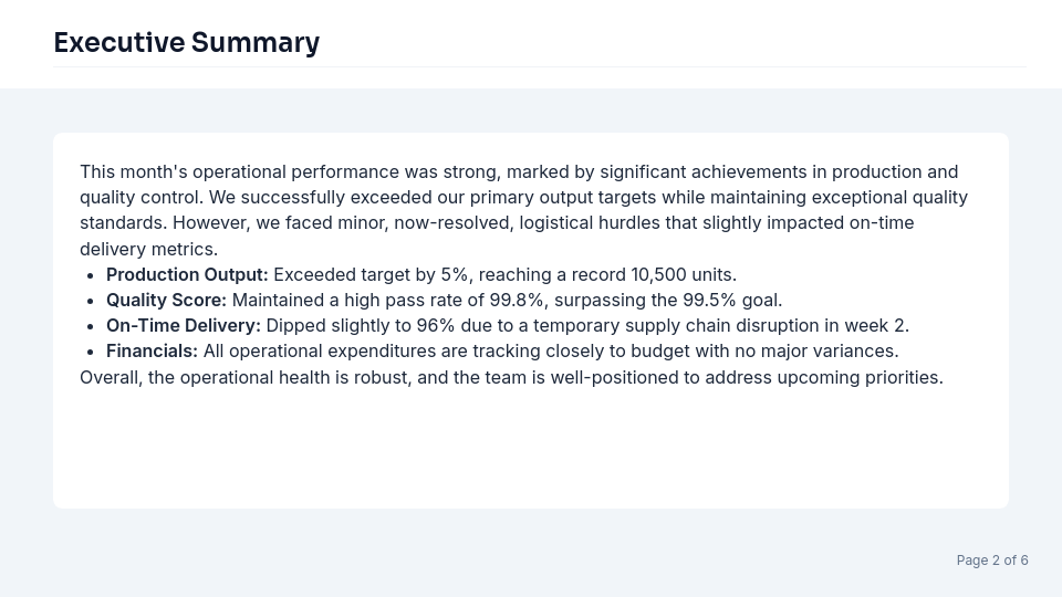 Monthly Executive Operations Briefing
