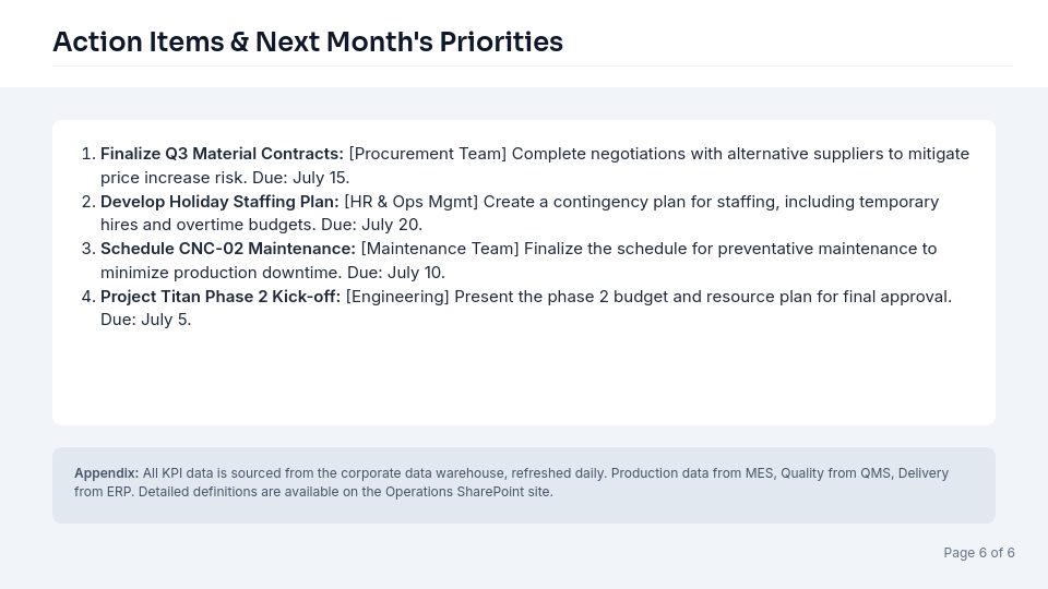 Monthly Executive Operations Briefing