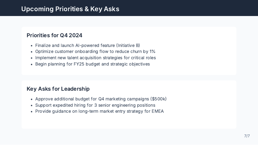 Quarterly Executive Metrics & Strategy