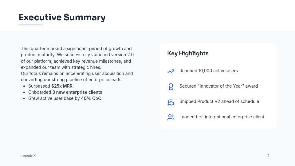 Investor Update Deck for Early-Stage Startups