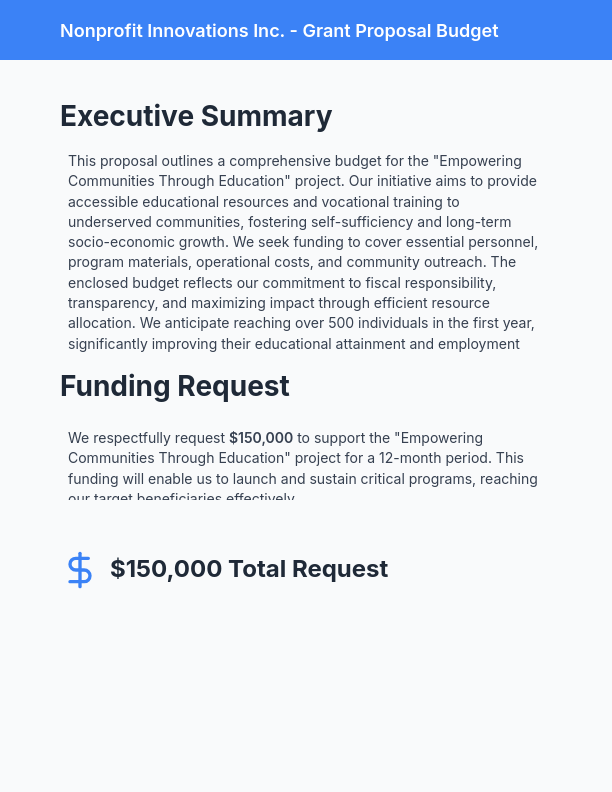 Grant-Focused Budget Proposal for Nonprofits