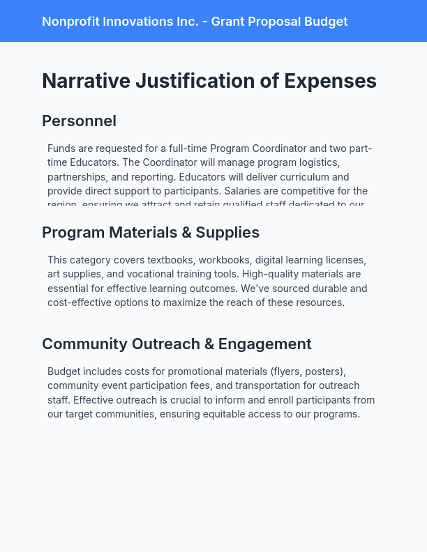 Grant-Focused Budget Proposal for Nonprofits