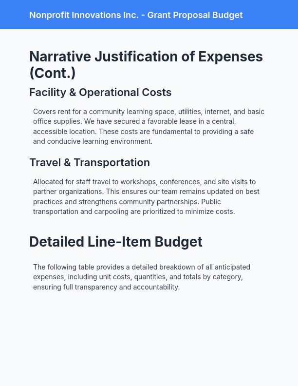 Grant-Focused Budget Proposal for Nonprofits