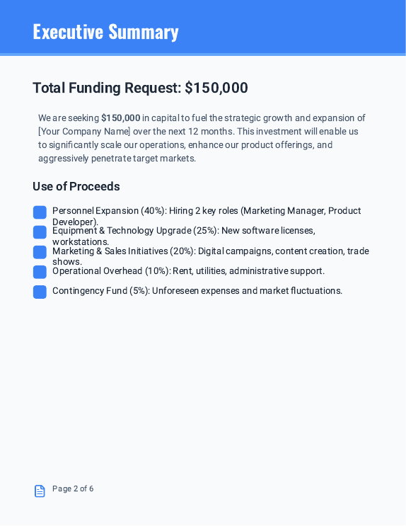 Capital Request Budget for Small Businesses