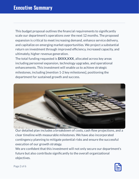 Departmental Budget Proposal for Scale