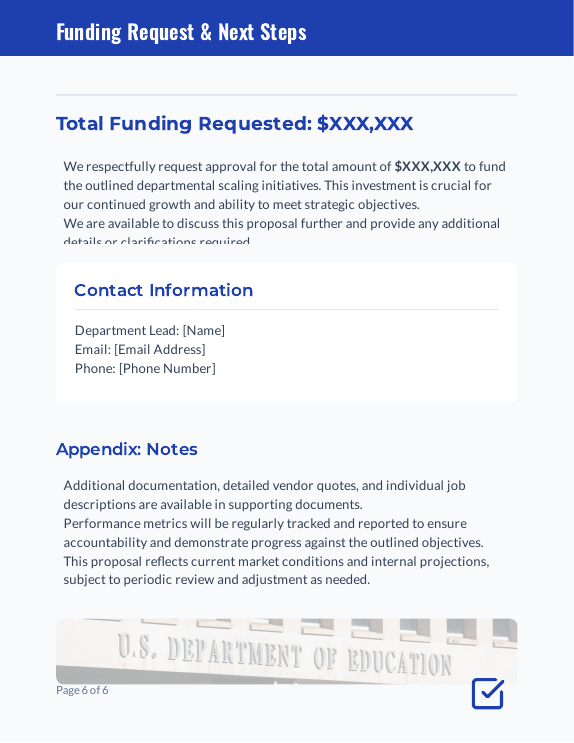 Departmental Budget Proposal for Scale