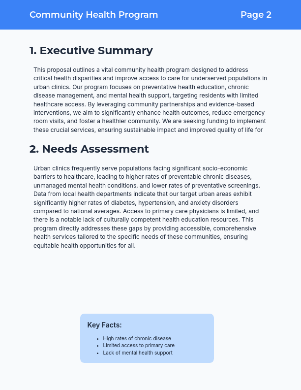 Community Health Grant Proposal for Urban Clinics