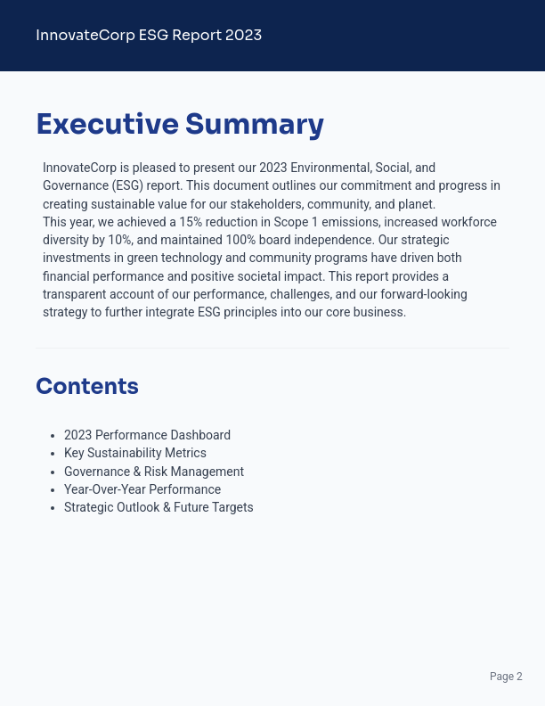 Annual ESG Performance Report — Investors