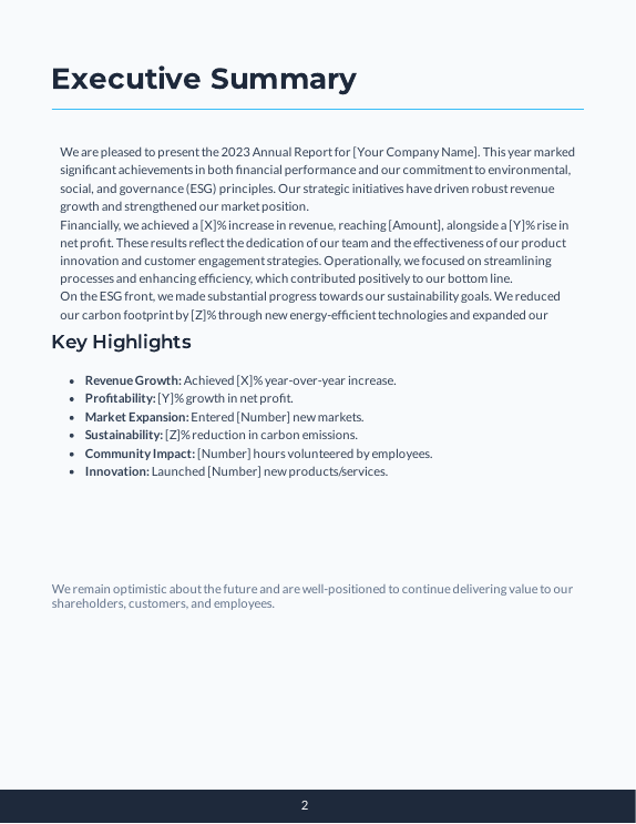 Annual ESG & Financial Report for SMEs