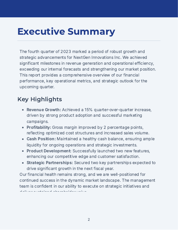 Quarterly Financial Performance Summary