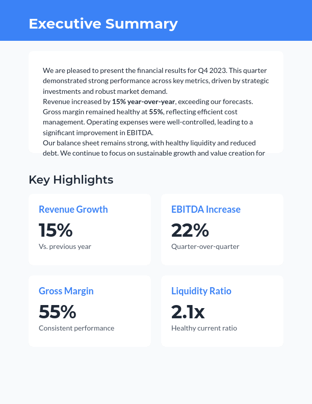 Investor Quarterly Financial Report