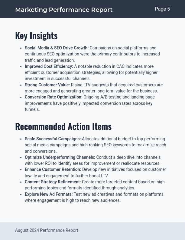 Monthly Marketing Performance & ROI Report