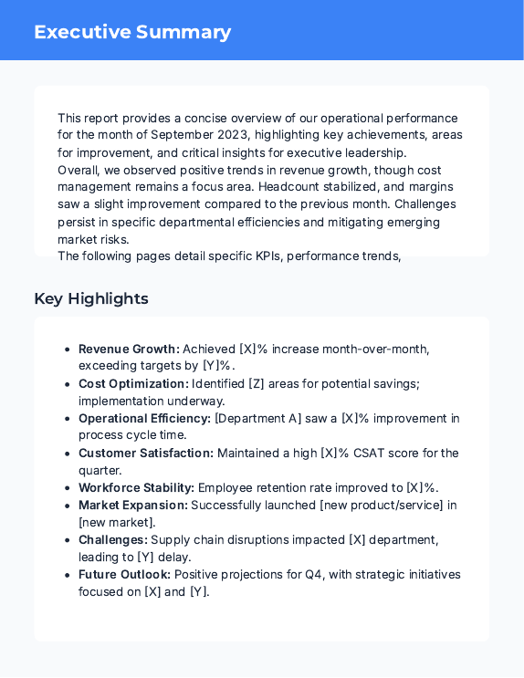 Monthly Ops Performance Brief for Executives