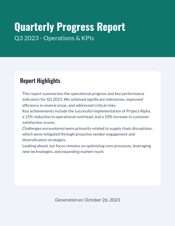 Quarterly Progress Report — Operations & KPIs
