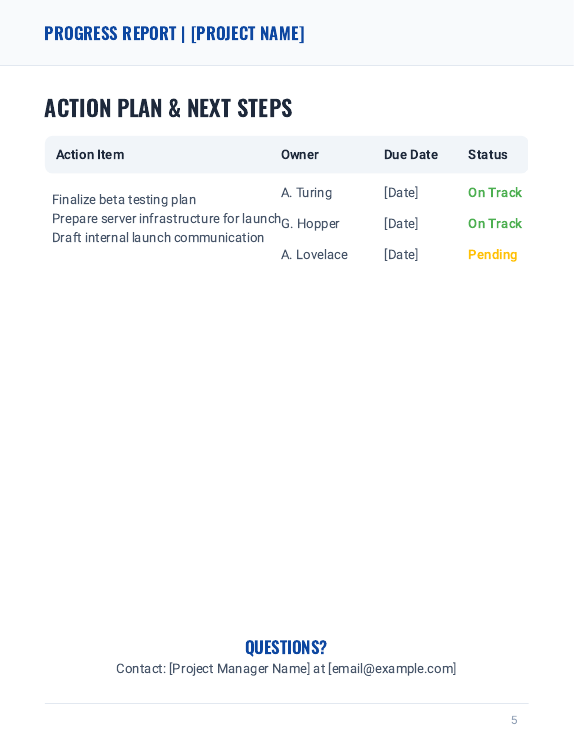 Team Progress Report for Stakeholders v5