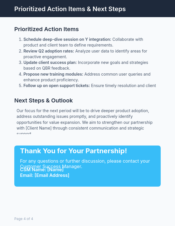 Progress Report - Customer Success Focus