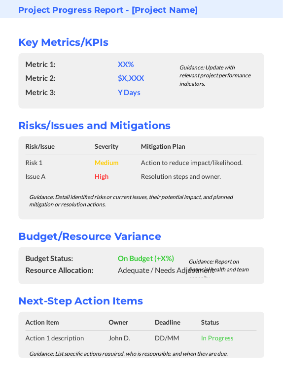 Project Progress Report for Remote Teams