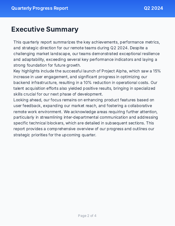 Quarterly Progress Report for Remote Teams
