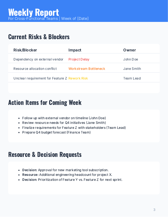 Weekly Cross-Functional Status & KPIs
