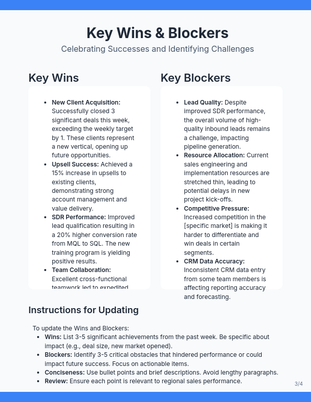 Weekly Sales KPI Report for Regional Teams