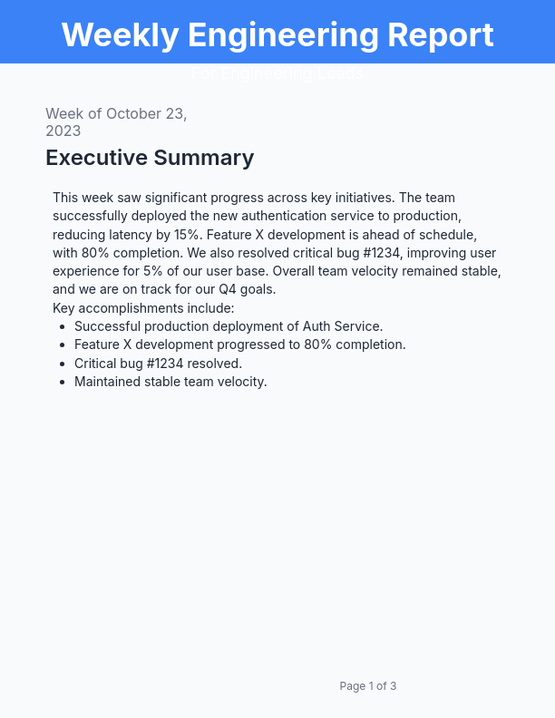 Weekly Engineering Team KPI Brief