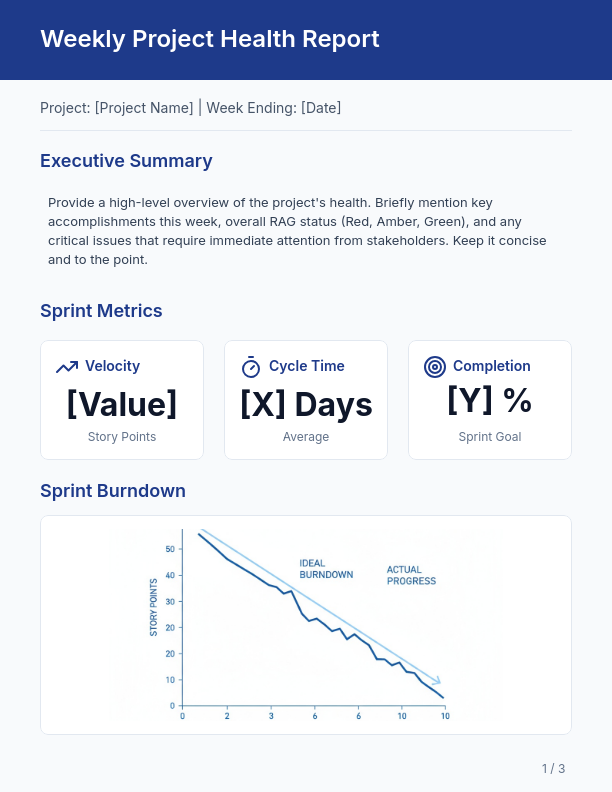 Weekly Project Health Report for Agile Teams