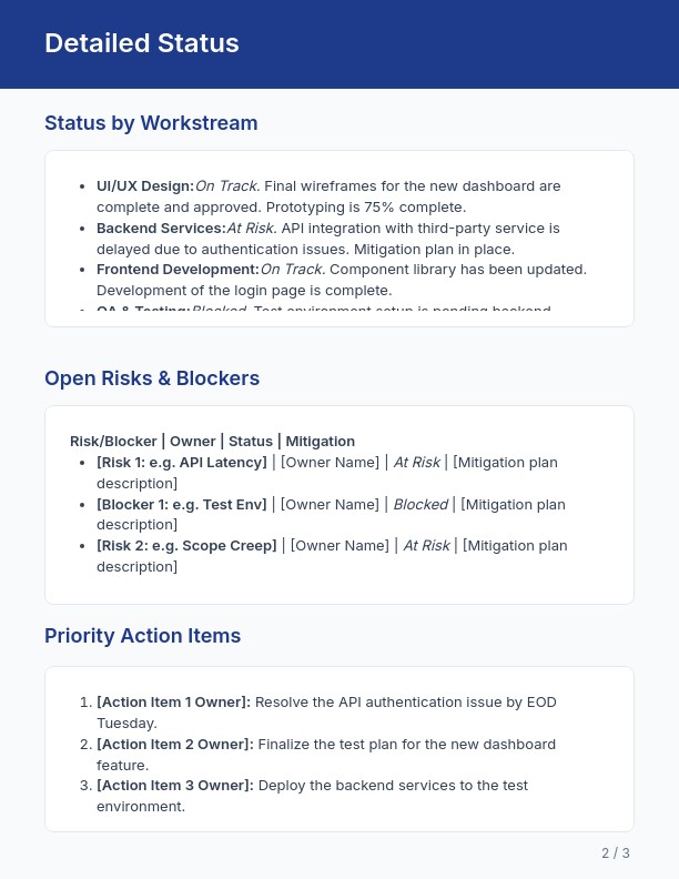 Weekly Project Health Report for Agile Teams