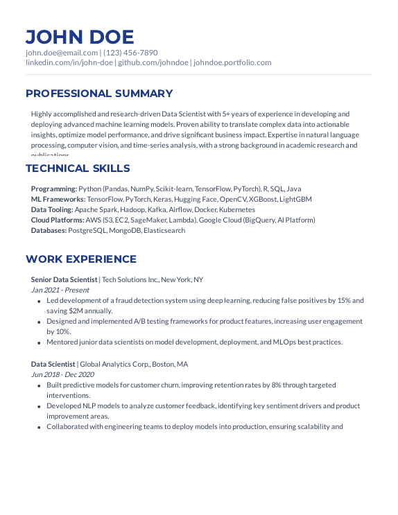 Data Scientist Resume: ML & Research