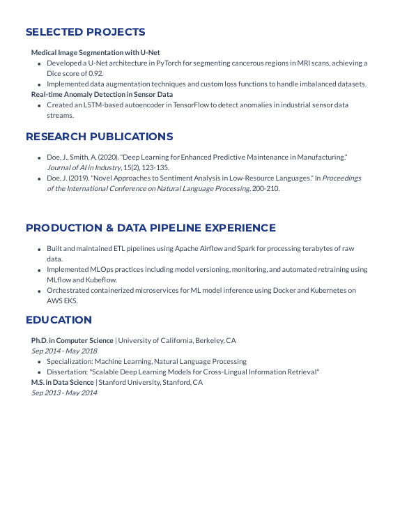 Data Scientist Resume: ML & Research