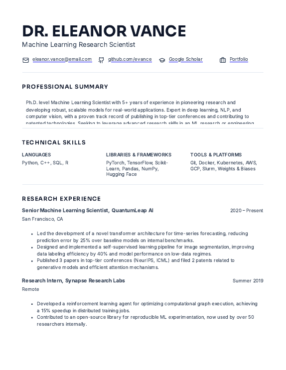 Data Scientist Resume — ML Research Focus