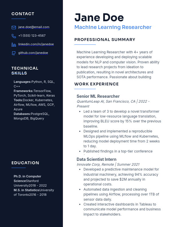 Data Scientist Resume for ML Research Roles