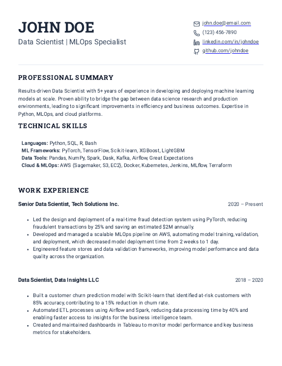 Data Scientist Resume: Research to Production