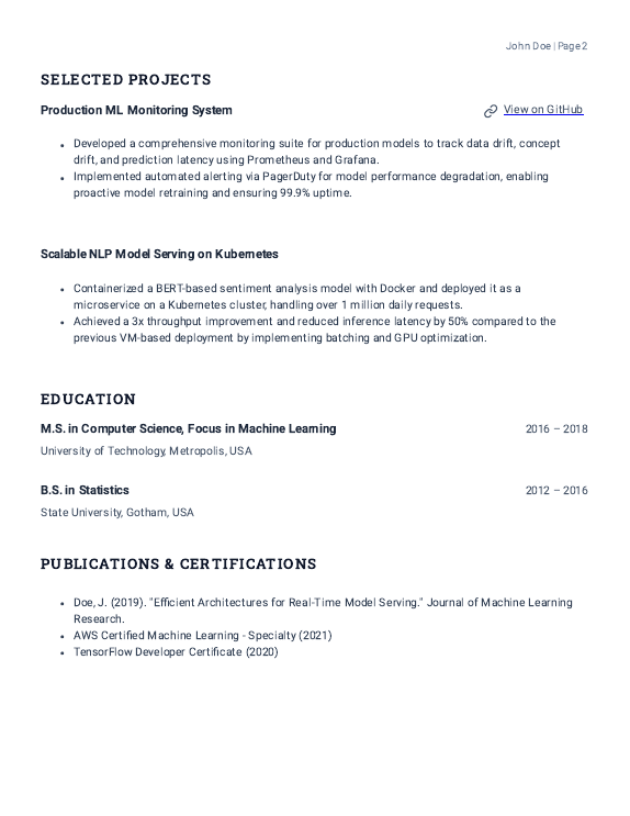 Data Scientist Resume: Research to Production