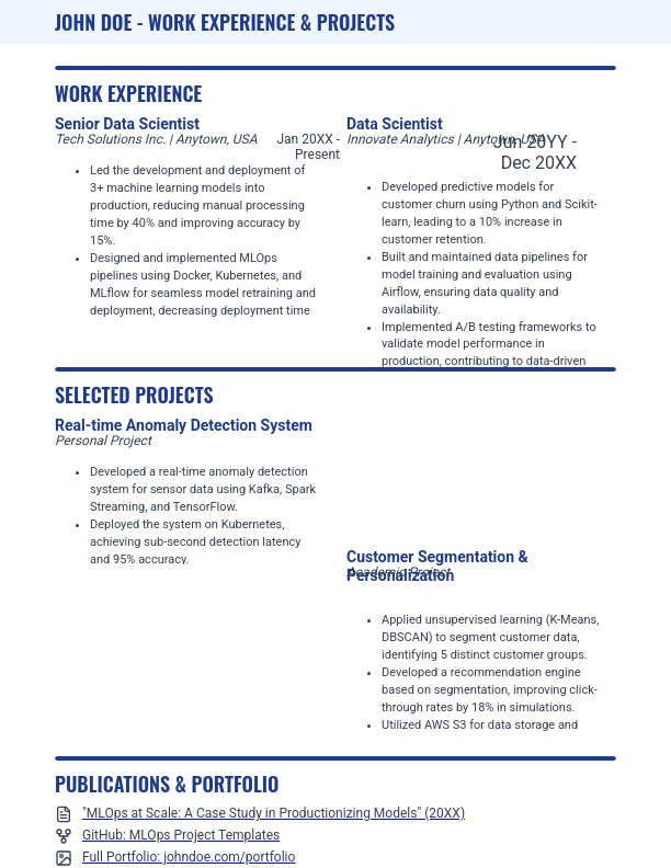 Data Scientist Resume: MLOps & Production