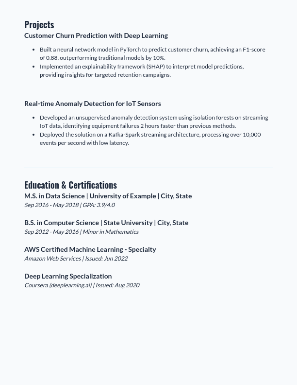 Data Scientist Resume — ML & Product Impact