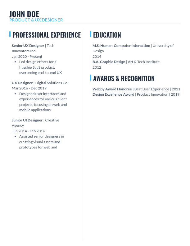 Portfolio-First Product Designer Resume