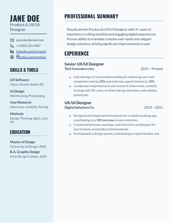 Portfolio-Focused Product Designer Resume