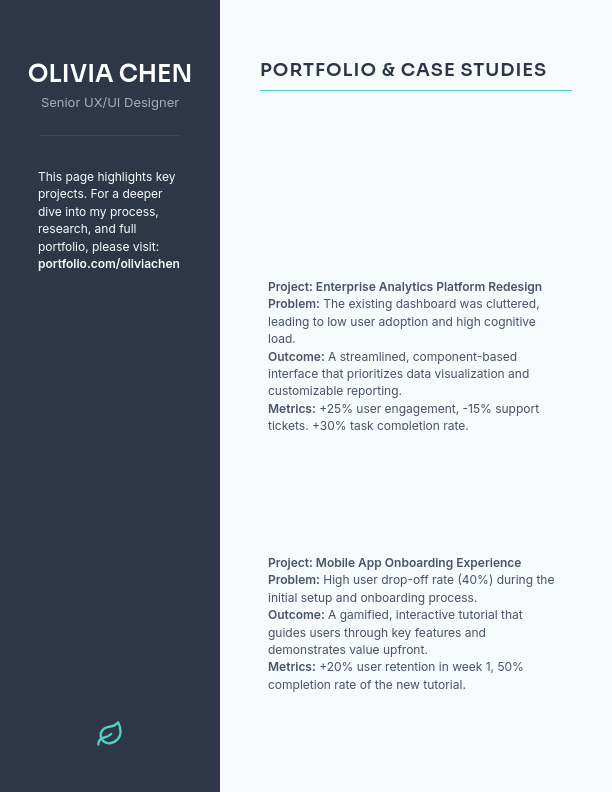 Senior UX/UI Designer Resume — Portfolio Focus
