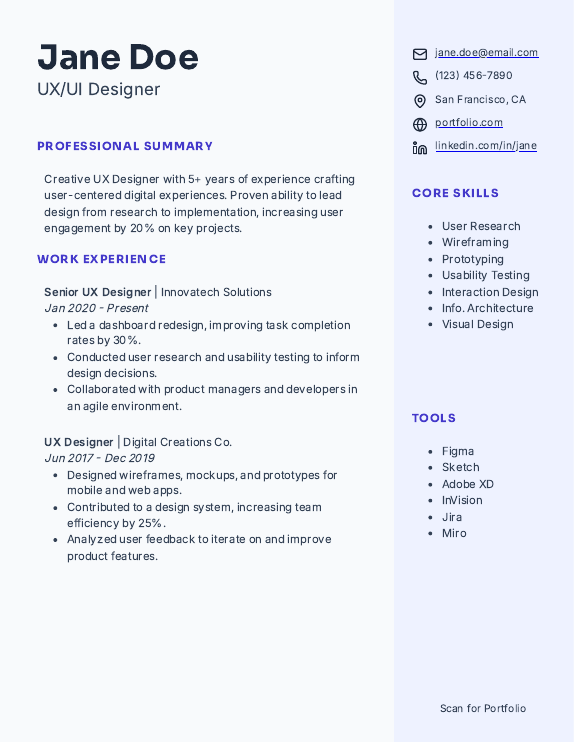 Portfolio-Focused UX Designer Resume