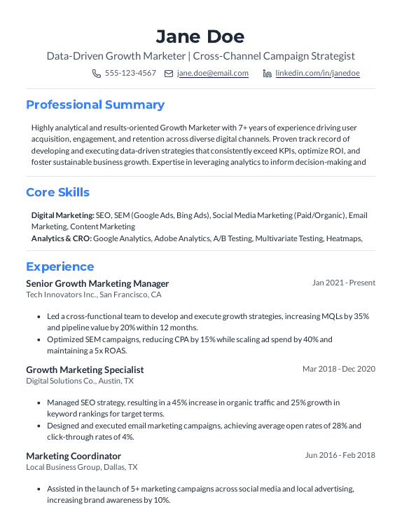 Growth Marketer Resume — Data-Driven Impact