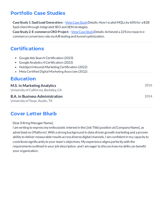 Growth Marketer Resume — Data-Driven Impact