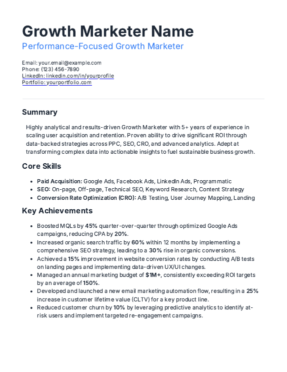 Performance Growth Marketer Resume