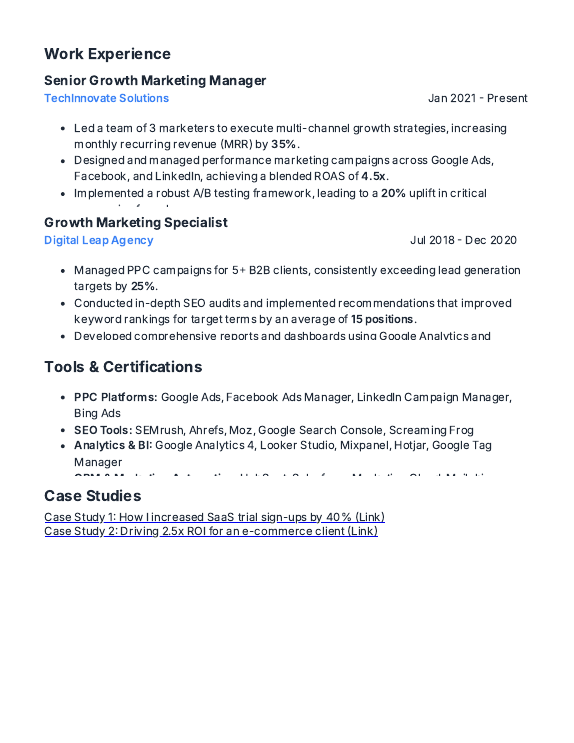 Performance Growth Marketer Resume