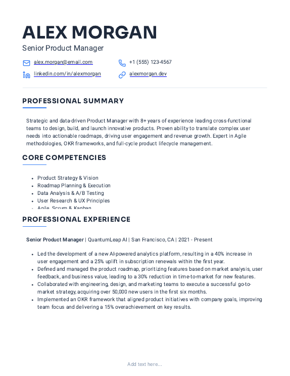 Product Manager Resume — Growth-Focused