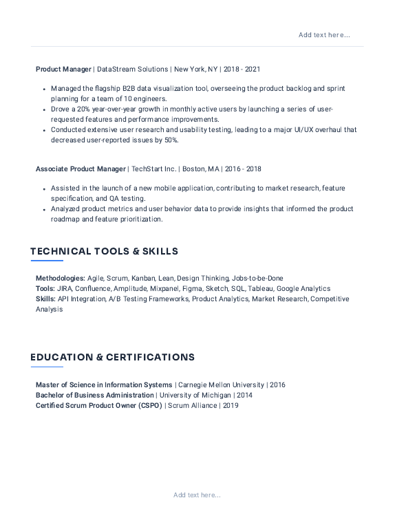 Product Manager Resume — Growth-Focused