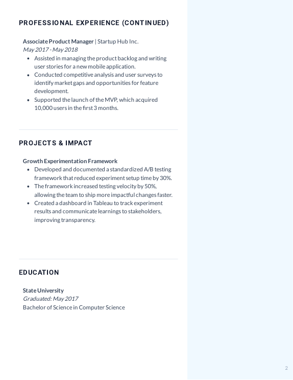 Product Manager Growth & Data Resume