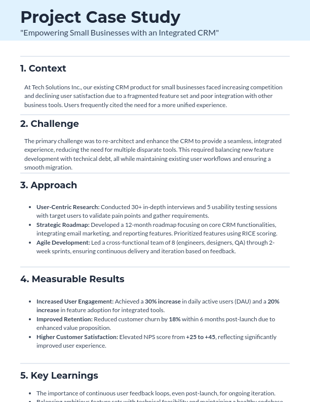 Product Manager Resume — Case Study Focus