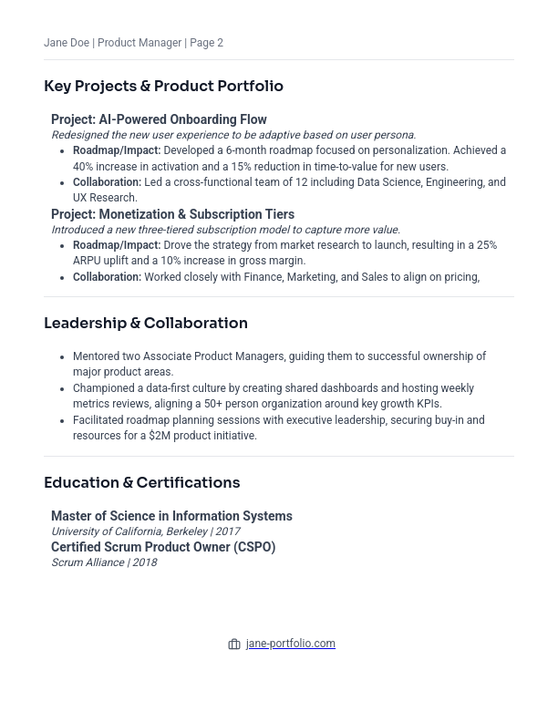 Product Manager Resume - Growth & Metrics